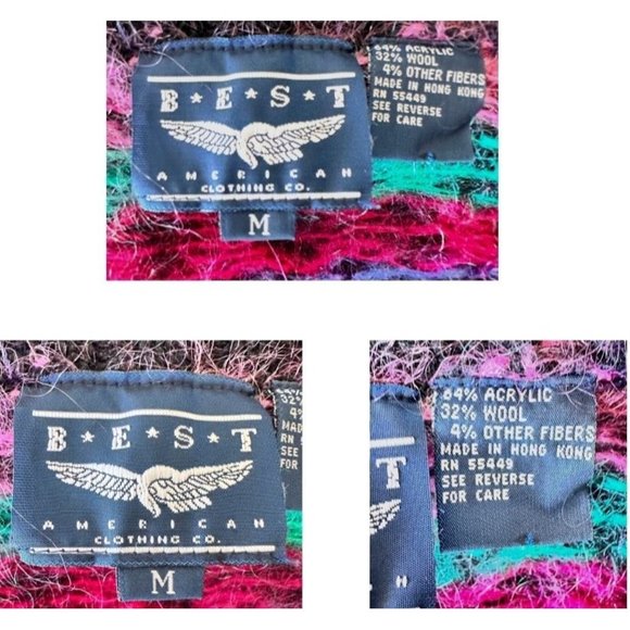 Best American Clothing Co Cardigan Medium Wool Blend Black Geometric Vin… - Picture 12 of 12